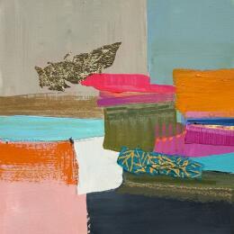 Peinture ST26-0220 par Lau Blou | Tableau Abstrait Acrylique, Carton, Collage, Feuille d'or, Pastel