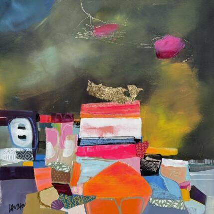 Pintura Danse des nuages por Lau Blou | Pintura Abstracto Acrílico, Cartón, Collage, Hoja de oro, Pastel Paisajes