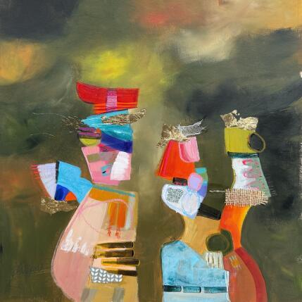 Pintura Oh ! Mes deux amours por Lau Blou | Pintura Abstracto Acrílico, Cartón, Collage, Hoja de oro, Pastel