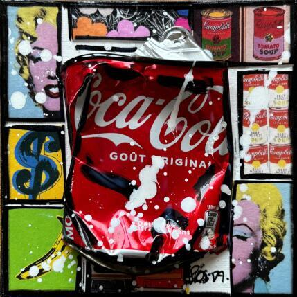 Gemälde POP COKE von Costa Sophie | Gemälde Pop-Art Acryl, Collage, Upcycling Pop-Ikonen
