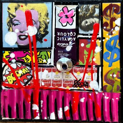 Gemälde Tribute to Warhol (Marylin) von Costa Sophie | Gemälde Pop-Art Acryl, Collage, Upcycling Pop-Ikonen