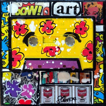 Gemälde POP K7 (jaune) von Costa Sophie | Gemälde Pop-Art Acryl, Collage, Upcycling Pop-Ikonen