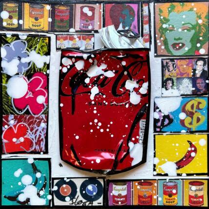 Gemälde POP COKE von Costa Sophie | Gemälde Pop-Art Acryl, Collage, Upcycling Pop-Ikonen