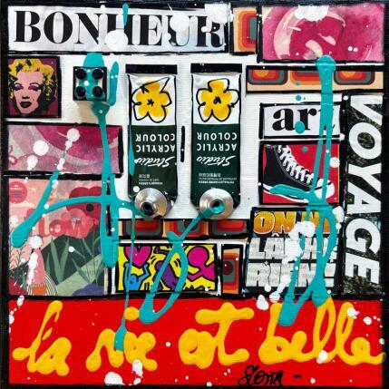 Gemälde La vie est belle ! von Costa Sophie | Gemälde Pop-Art Acryl, Collage, Upcycling Pop-Ikonen