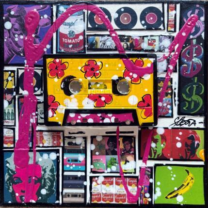 Gemälde POP K7 (jaune) von Costa Sophie | Gemälde Pop-Art Acryl, Collage, Upcycling Pop-Ikonen