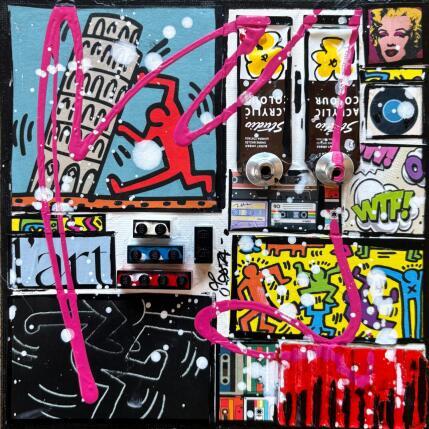 Gemälde Tribute to K.Haring von Costa Sophie | Gemälde Pop-Art Acryl, Collage, Upcycling Pop-Ikonen