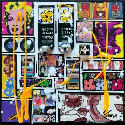 Gemälde Tribute to Warhol von Costa Sophie | Gemälde Pop-Art Acryl, Collage, Upcycling Pop-Ikonen