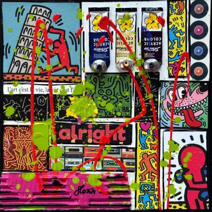 Gemälde Tribute to K.Haring von Costa Sophie | Gemälde Pop-Art Acryl, Collage, Upcycling Pop-Ikonen