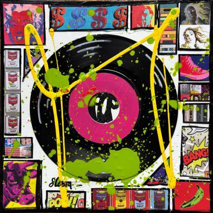 Gemälde Pop vinyle (rose) von Costa Sophie | Gemälde Pop-Art Acryl, Collage, Upcycling Pop-Ikonen