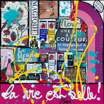 Gemälde La vie est belle ! von Costa Sophie | Gemälde Pop-Art Acryl, Collage, Upcycling