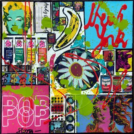 Gemälde POP NY (WARHOL) von Costa Sophie | Gemälde Pop-Art Acryl, Collage, Upcycling Pop-Ikonen