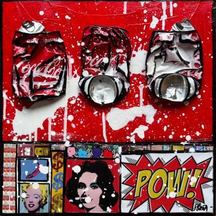 Gemälde POP COKE von Costa Sophie | Gemälde Pop-Art Acryl, Collage, Upcycling Pop-Ikonen