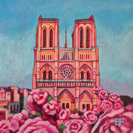 Painting Entre pierre et pétales  by Emma Fischer | Painting Figurative Acrylic Architecture, Landscapes, Urban