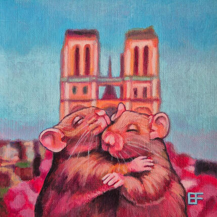 Painting Romance sous la Cathédrale  by Emma Fischer | Painting Figurative Acrylic Animals, Life style, Urban