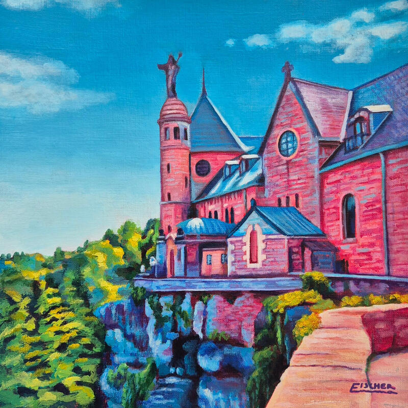 Peinture La lumière du sommet par Emma Fischer | Tableau Figuratif Paysages Nature Architecture Acrylique