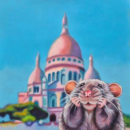 Peinture Le rêveur du Sacré Cœur par Emma Fischer | Tableau Figuratif Acrylique Animaux, Portraits, Urbain