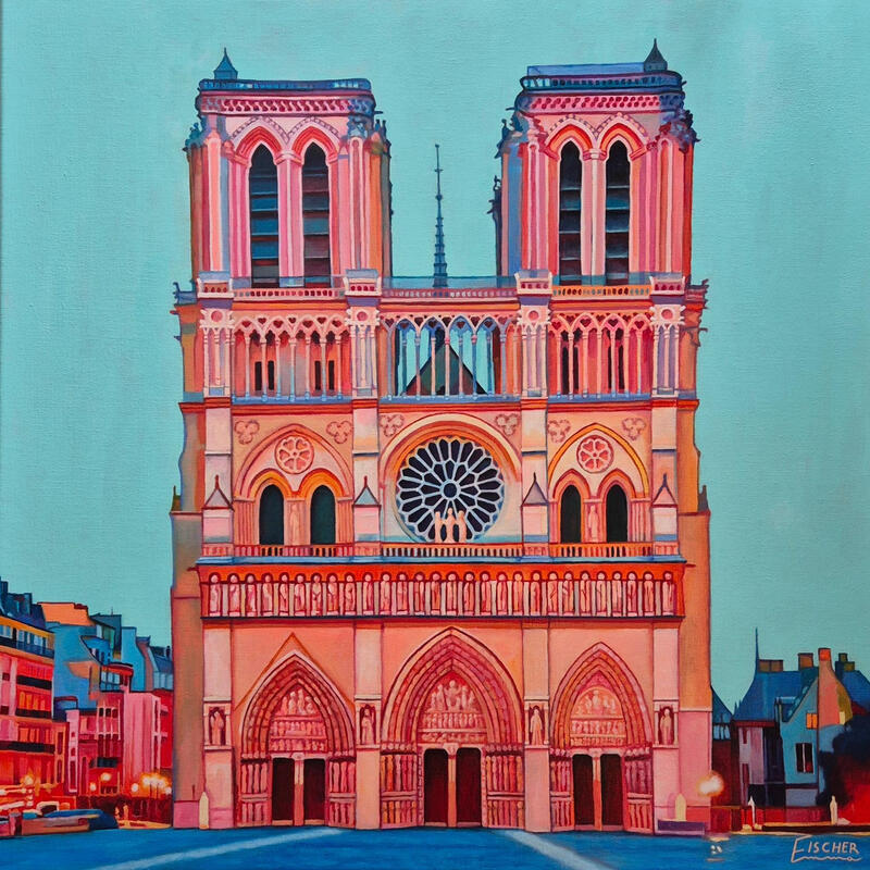 Peinture L'immortelle de l'île par Emma Fischer | Tableau Figuratif Urbain Architecture Acrylique
