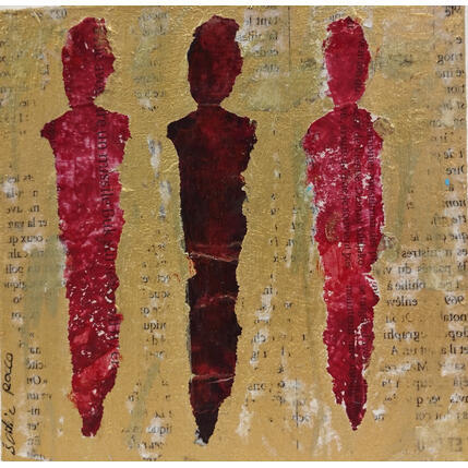 Gemälde Trio d'or von Rocco Sophie | Gemälde Art brut Acryl, Collage, Sand
