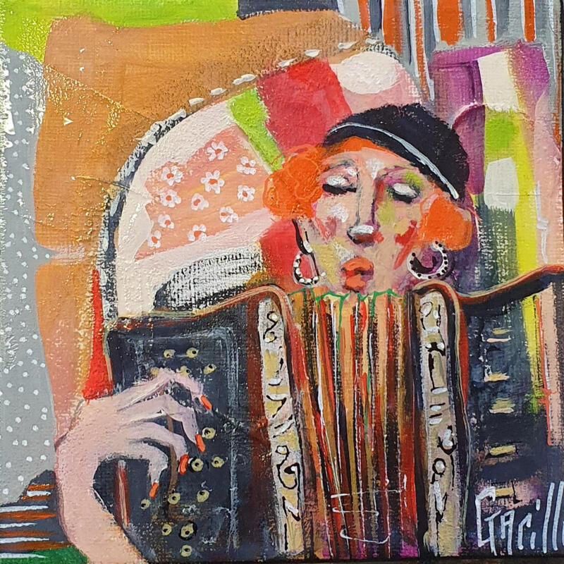 Peinture patchwork musical par Garilli Nicole | Tableau Figuratif Scènes de vie Acrylique