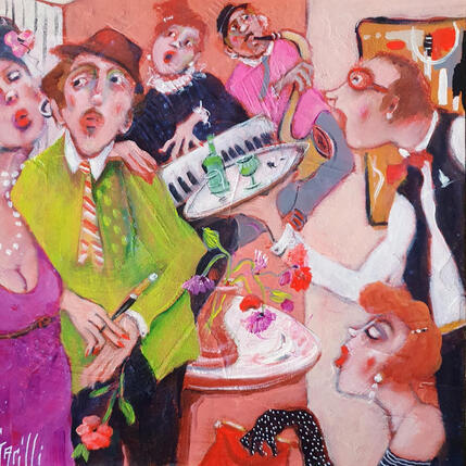 Painting Joyful reception for the opening. by Garilli Nicole | Painting Figurative Acrylic Life style