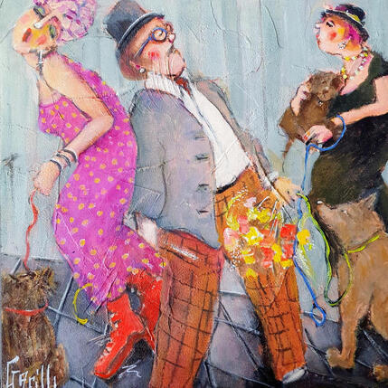 Painting  Rencontre canine by Garilli Nicole | Painting Figurative Acrylic Life style