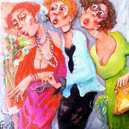 Peinture Elégant shopping entre filles. par Garilli Nicole | Tableau Figuratif Acrylique Scènes de vie