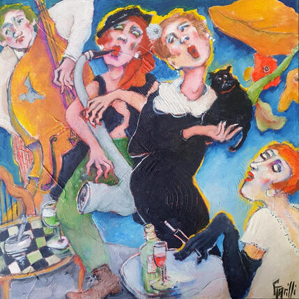 Painting Concert au chat noir by Garilli Nicole | Painting Figurative Acrylic Life style
