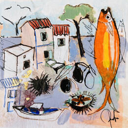 Painting Oursin et sardine by Colombo Cécile | Painting