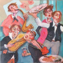 Painting Intimités musicales by Garilli Nicole | Painting Figurative Acrylic Life style