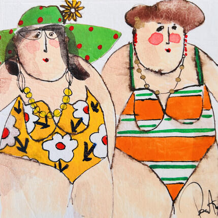 Painting Bernadette et Martine by Colombo Cécile | Painting Naive art Acrylic, Gluing, Ink, Pastel, Watercolor Portrait