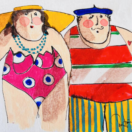 Painting Paul et virginie by Colombo Cécile | Painting Naive art Acrylic, Gluing, Ink, Pastel, Watercolor Portrait