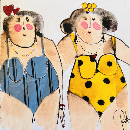 Painting Marion, Suzette by Colombo Cécile | Painting Naive art Acrylic, Gluing, Ink, Pastel, Watercolor Portrait