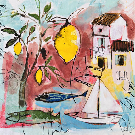 Painting Agrumes by Colombo Cécile | Painting Naive art Acrylic, Gluing, Ink, Pastel, Watercolor Landscapes