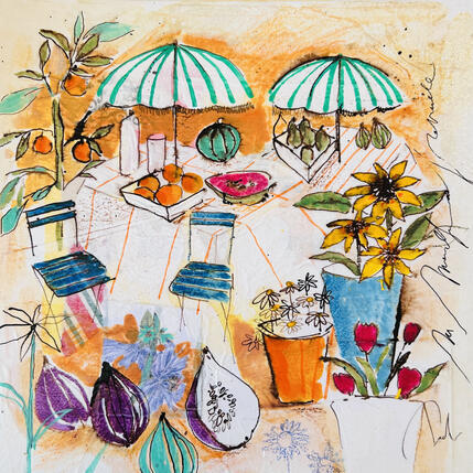 Peinture Marché aux fleurs par Colombo Cécile | Tableau