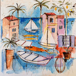 Painting Barques et poissons by Colombo Cécile | Painting