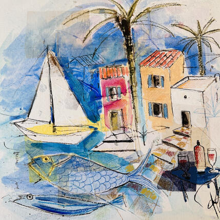 Peinture Port de pêche par Colombo Cécile | Tableau