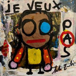 Gemälde JE VEUX PAS von Zaïdi Larbi | Gemälde Art brut Acryl, Pastell, Posca Porträt