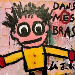 Gemälde DANS MES BRAS von Zaïdi Larbi | Gemälde Art brut Acryl, Pappe, Pastell, Posca Alltagsszenen
