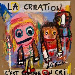 Gemälde LA CREATION C'EST COMME UN CRI von Zaïdi Larbi | Gemälde Art brut Acryl, Pastell, Posca Alltagsszenen