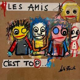 Gemälde LES AMIS C'EST TOP... von Zaïdi Larbi | Gemälde Art brut Acryl, Pastell, Posca Alltagsszenen