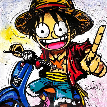 Peinture Luffy en Vespa par Cornée Patrick | Tableau Pop-art Graffiti, Huile Cinéma, Enfant, Icones Pop