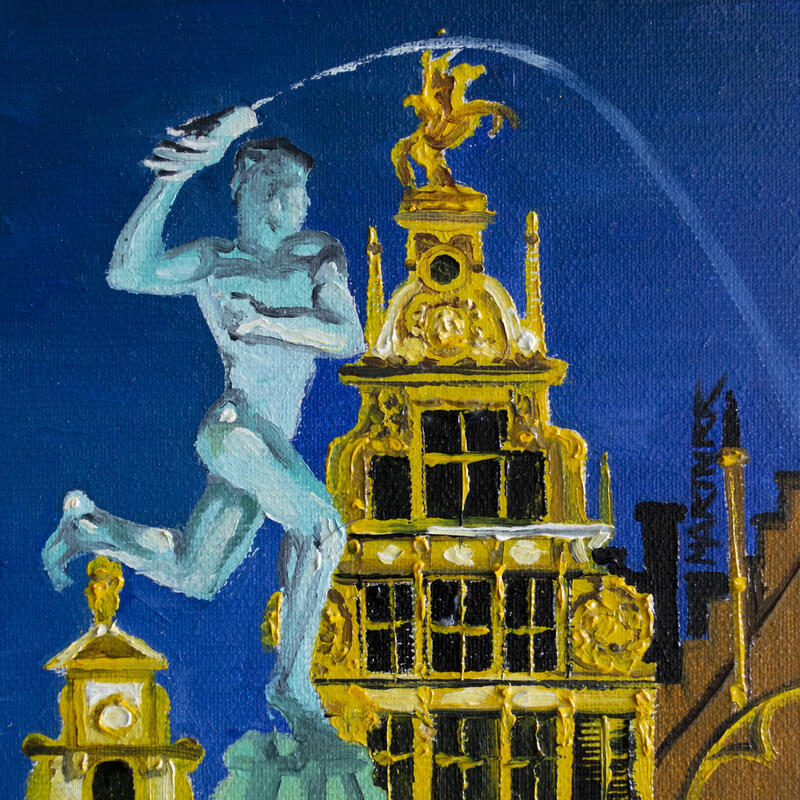 Painting Brabo's Monument by Rodriguez Rio Martin | Painting Figurative Urban Oil