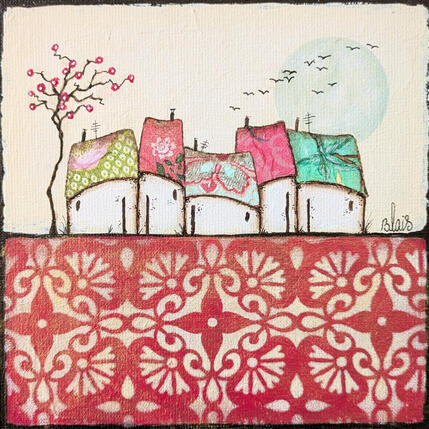 Peinture Sérénité 27 par Blais Delphine | Tableau Art naïf Acrylique, Collage
