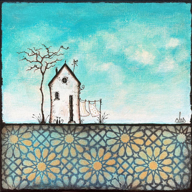 Painting Sérénité 24 by Blais Delphine | Painting Figurative Landscapes Acrylic Gluing