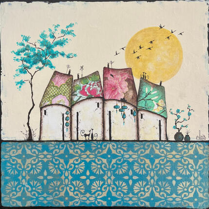 Painting Sérénité 22 by Blais Delphine | Painting Naive art Acrylic, Gluing