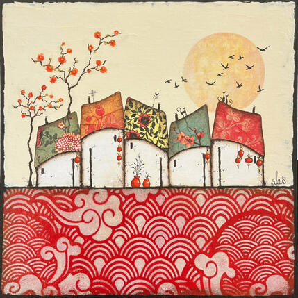 Painting Sérénité 23 by Blais Delphine | Painting Figurative Acrylic, Gluing Landscapes