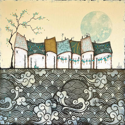 Painting Sérénité 19 by Blais Delphine | Painting Figurative Acrylic, Gluing Landscapes