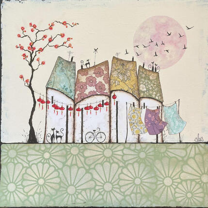 Peinture Sérénité 20 par Blais Delphine | Tableau Figuratif Acrylique, Collage Paysages