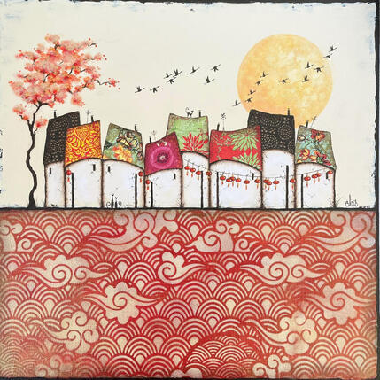Painting Sérénité 17 by Blais Delphine | Painting Naive art Acrylic, Gluing