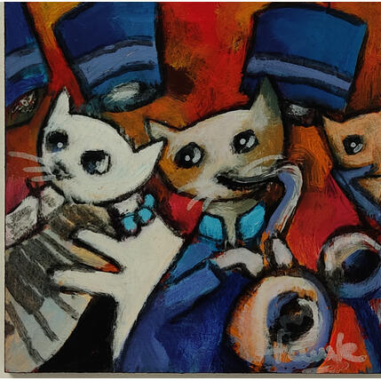 Gemälde Les chatons (2) von Fauve | Gemälde Figurativ Acryl, Öl Alltagsszenen